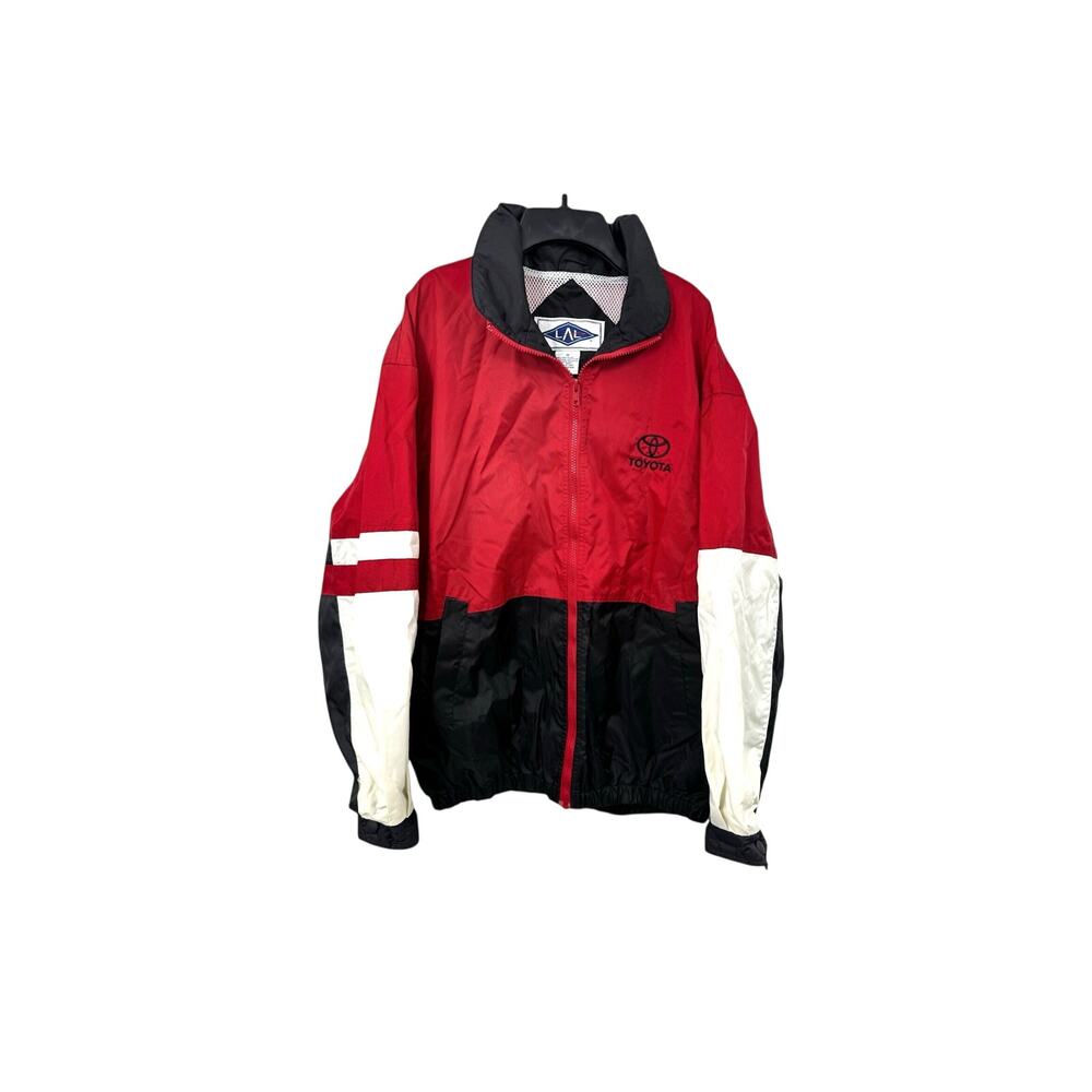 LAL Toyota Jacket Black Red White Nylon With Collar Hood Size Medium